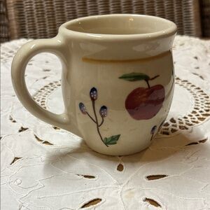 Longaberger fruit, medley, hand painted mug signed by “NE “